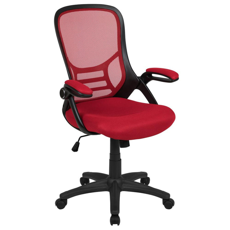 High Back Red Mesh Ergonomic Swivel Office Chair With Black Frame And Flip-Up Arms By Flash Furniture | Office Chairs | Modishstore - 1