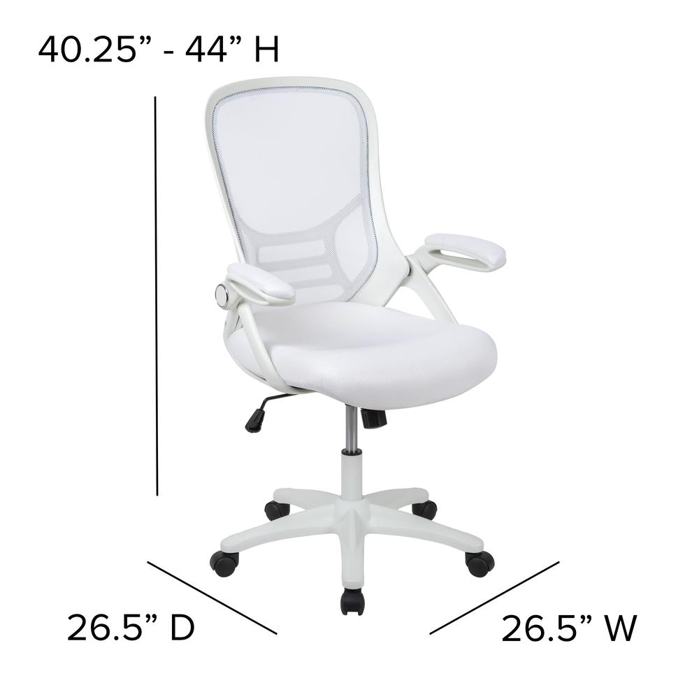 High Back White Mesh Ergonomic Swivel Office Chair With White Frame And Flip-Up Arms By Flash Furniture | Office Chairs | Modishstore - 4