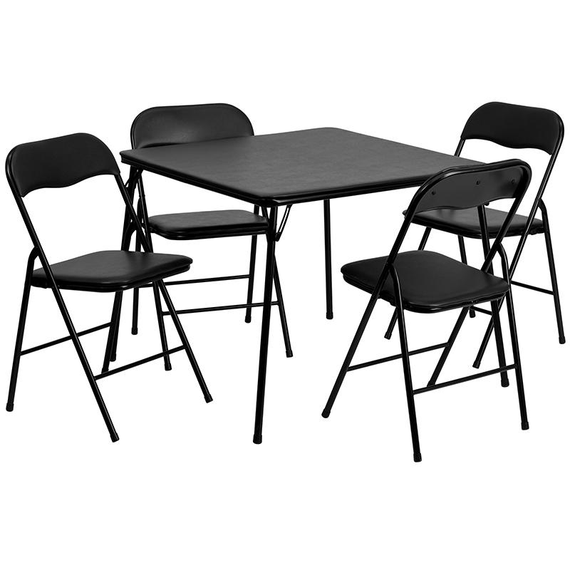 5 Piece Black Folding Card Table And Chair Set By Flash Furniture | Outdoor Tables | Modishstore - 2