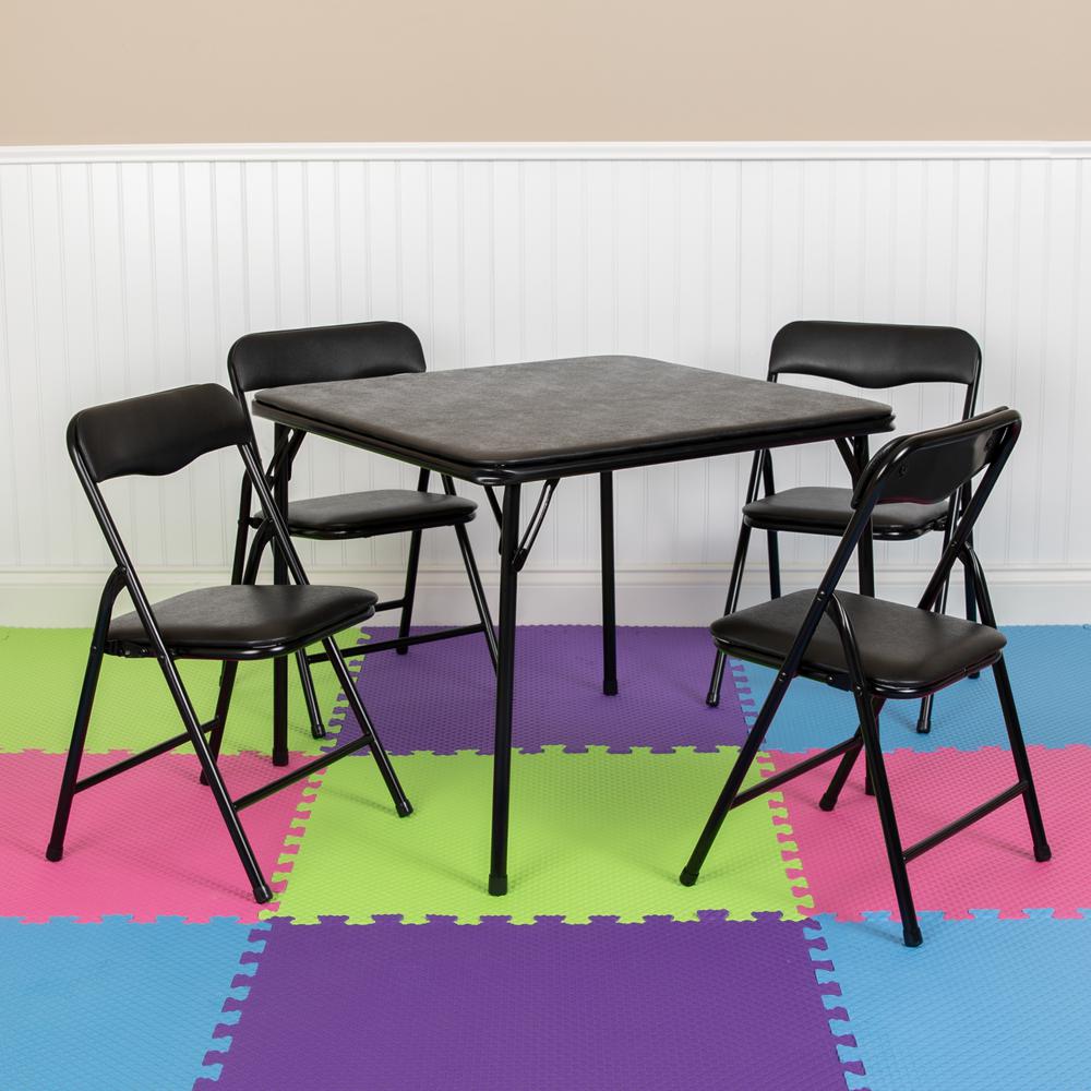 Kids Black 5 Piece Folding Table And Chair Set By Flash Furniture