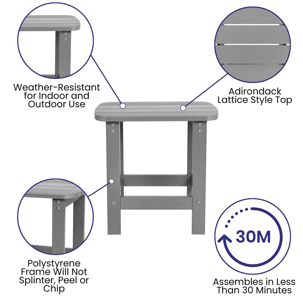 Charlestown All-Weather Poly Resin Wood Adirondack Side Table In Gray By Flash Furniture | Outdoor Tables | Modishstore - 4