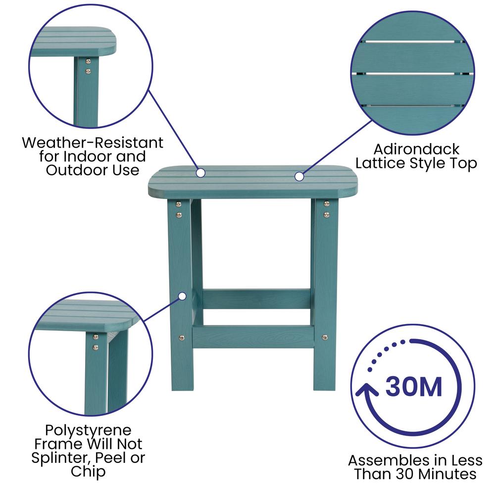 Charlestown All-Weather Poly Resin Wood Adirondack Side Table In Teal By Flash Furniture | Outdoor Tables | Modishstore - 4