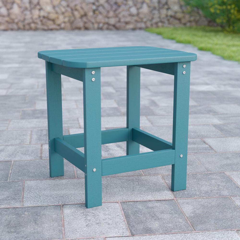 Charlestown All-Weather Poly Resin Wood Adirondack Side Table In Teal By Flash Furniture | Outdoor Tables | Modishstore - 1