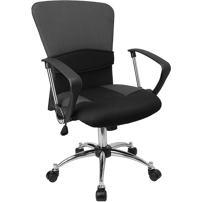 Grey Mesh Swivel Task Office Chair With Adjustable Lumbar Support And Arms By Flash Furniture | Office Chairs | Modishstore - 1