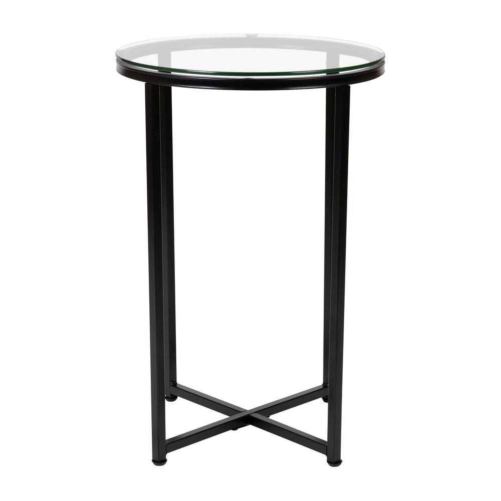 Greenwich Collection End Table - Modern Clear Glass Accent Table With Crisscross Matte Black Frame By Flash Furniture | End Tables | Modishstore - 1