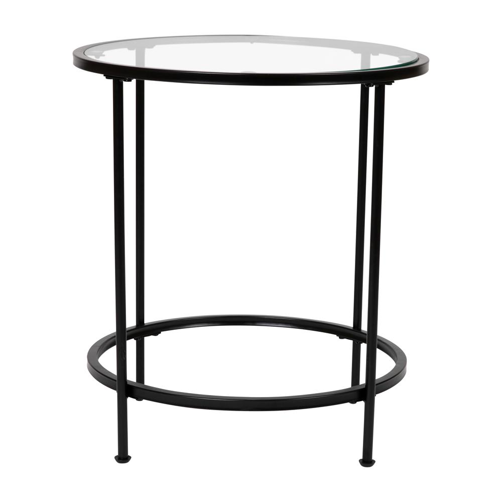 Astoria Collection Round End Table - Modern Clear Glass Accent Table With Matte Black Frame By Flash Furniture | End Tables | Modishstore - 1