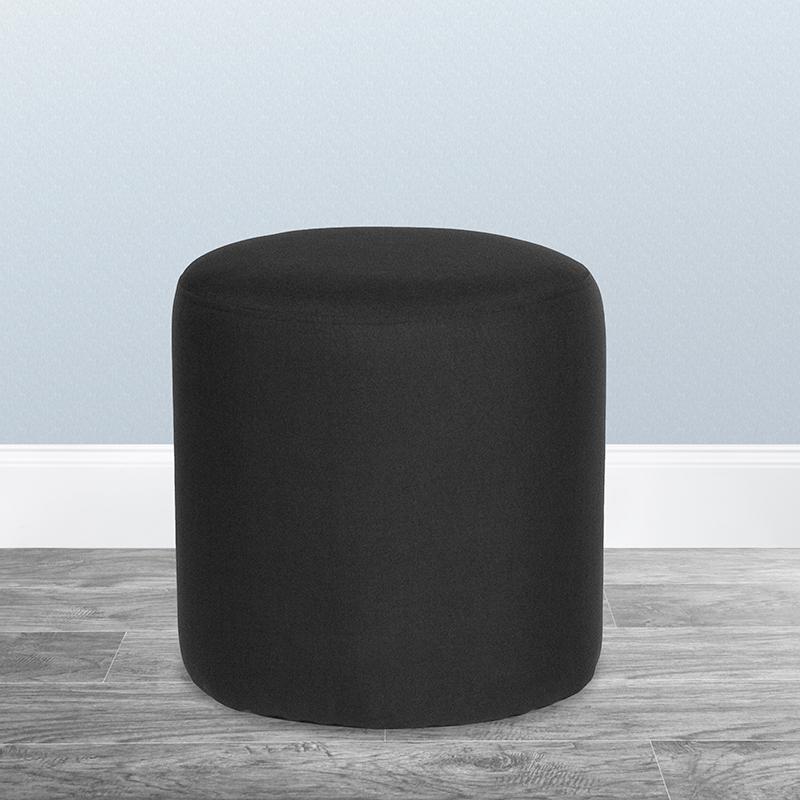 Barrington Upholstered Round Ottoman Pouf In Black Fabric By Flash Furniture | Ottomans | Modishstore - 1