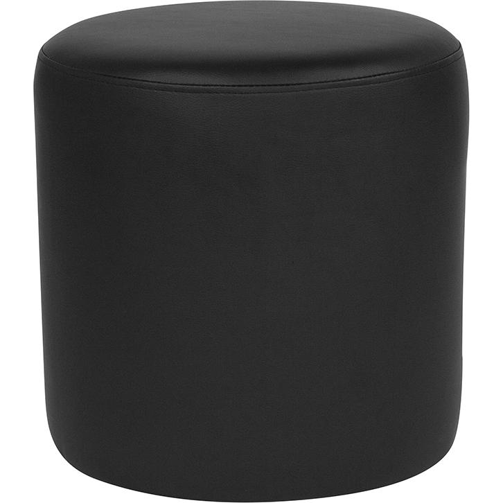 Barrington Upholstered Round Ottoman Pouf In Black Leathersoft By Flash Furniture | Ottomans | Modishstore - 1