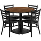 36'' Round Walnut Laminate Table Set With Round Base And 4 Ladder Back Metal Chairs - Black Vinyl Seat By Flash Furniture | Dining Sets | Modishstore - 2
