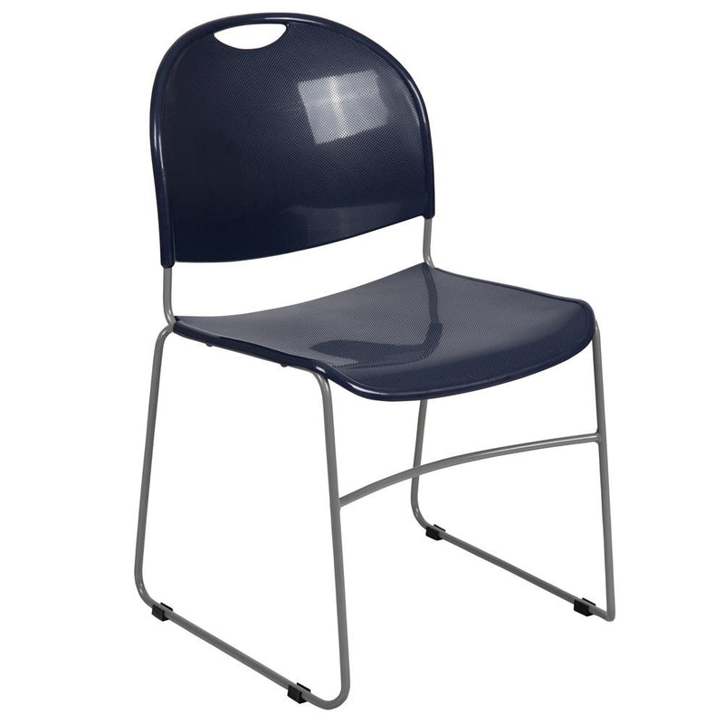 Hercules Series 880 Lb. Capacity Navy Ultra-Compact Stack Chair With Silver Powder Coated Frame By Flash Furniture | Side Chairs | Modishstore - 1