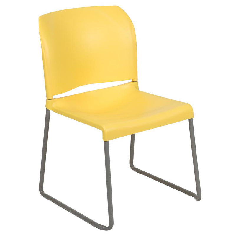 Hercules Series 880 Lb. Capacity Yellow Full Back Contoured Stack Chair With Gray Powder Coated Sled Base By Flash Furniture | Side Chairs | Modishstore - 1