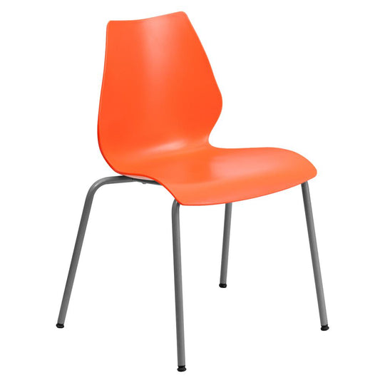 Hercules Series 770 Lb. Capacity Orange Stack Chair With Lumbar Support And Silver Frame By Flash Furniture | Side Chairs | Modishstore - 1