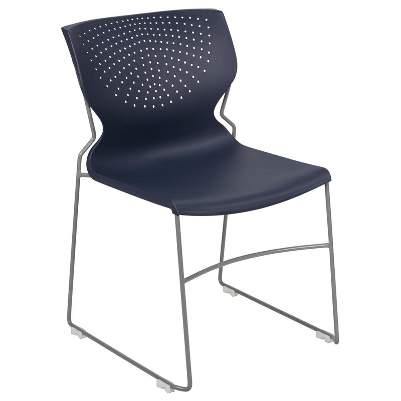 Hercules Series 661 Lb. Capacity Navy Full Back Stack Chair With Gray Powder Coated Frame By Flash Furniture | Side Chairs | Modishstore - 1