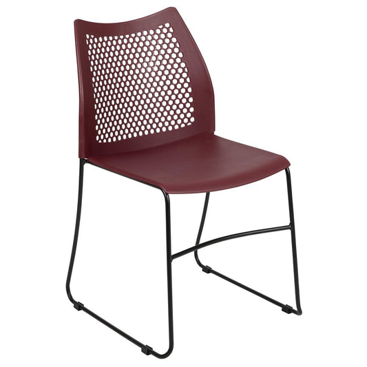 Hercules Series 661 Lb. Capacity Burgundy Stack Chair With Air-Vent Back And Black Powder Coated Sled Base By Flash Furniture | Side Chairs | Modishstore - 1