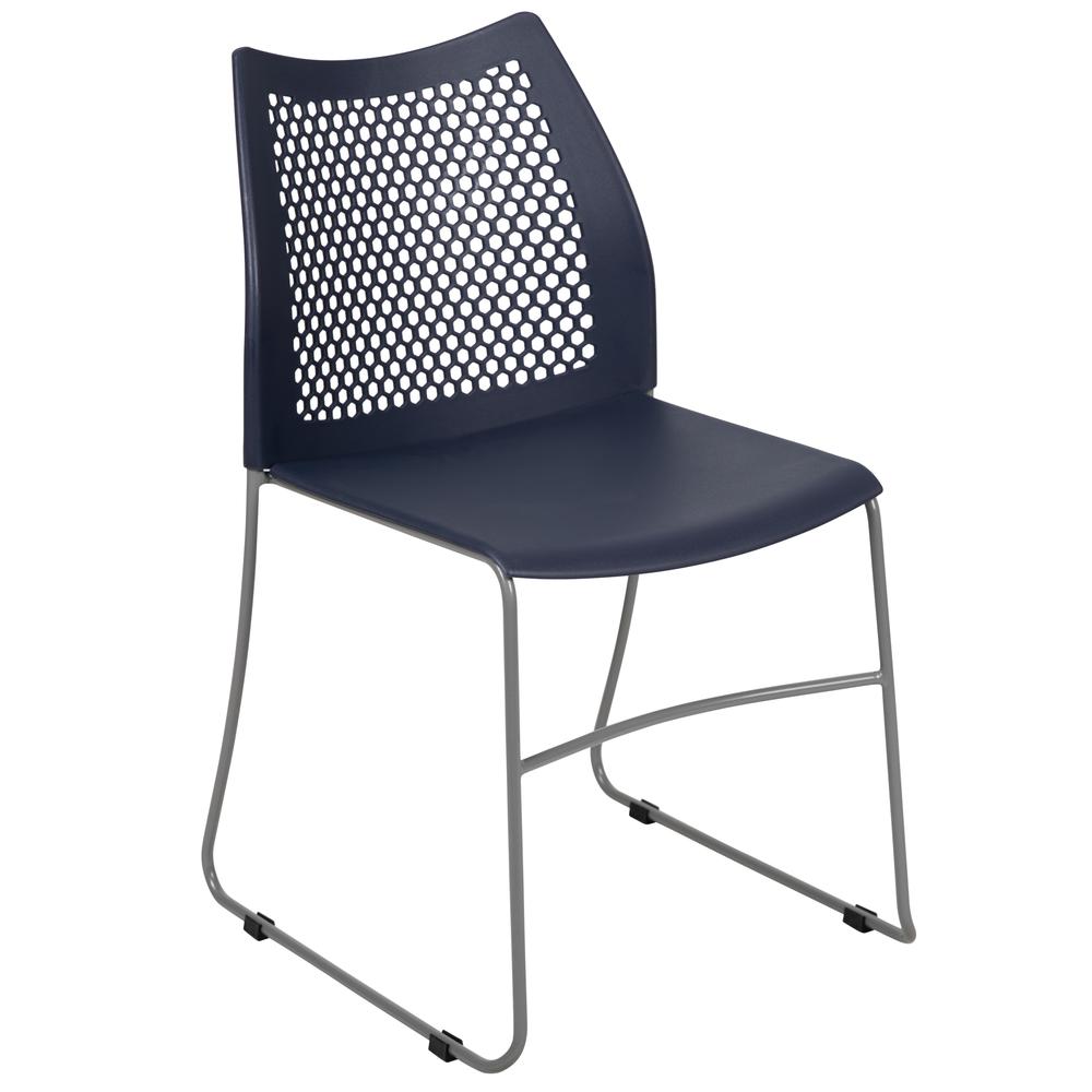 Hercules Series 661 Lb. Capacity Navy Stack Chair With Air-Vent Back And Gray Powder Coated Sled Base By Flash Furniture | Side Chairs | Modishstore - 1