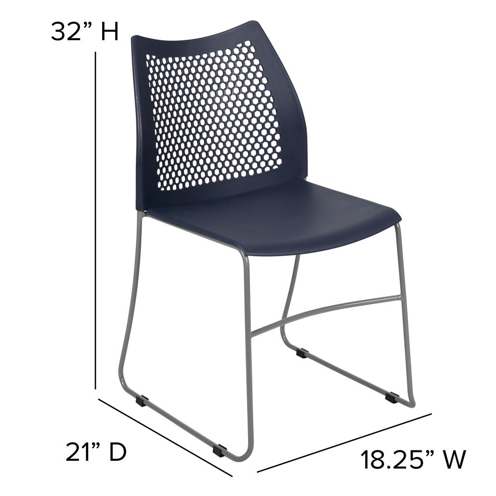 Hercules Series 661 Lb. Capacity Navy Stack Chair With Air-Vent Back And Gray Powder Coated Sled Base By Flash Furniture | Side Chairs | Modishstore - 4