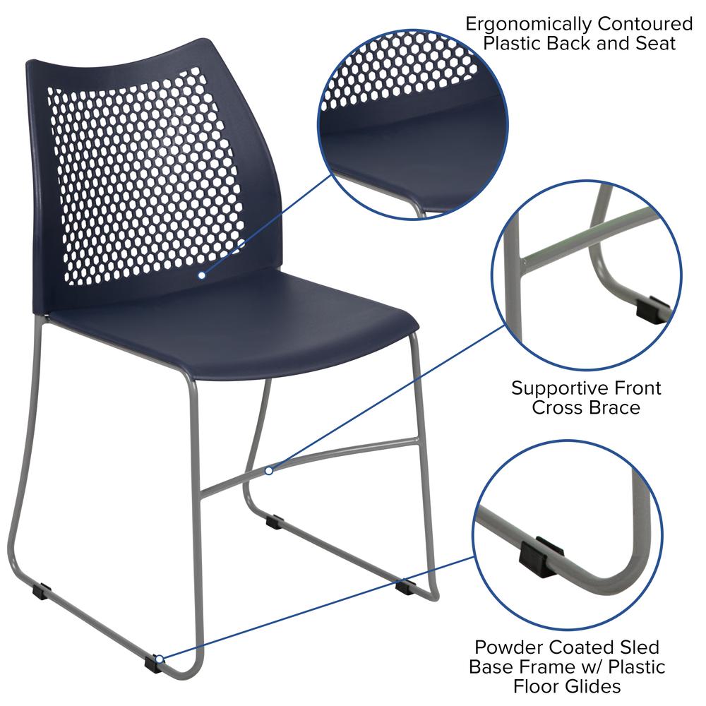 Hercules Series 661 Lb. Capacity Navy Stack Chair With Air-Vent Back And Gray Powder Coated Sled Base By Flash Furniture | Side Chairs | Modishstore - 2