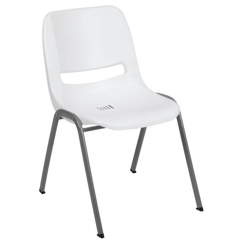 Hercules Series 880 Lb. Capacity White Ergonomic Shell Stack Chair With Gray Frame By Flash Furniture | Side Chairs | Modishstore - 1