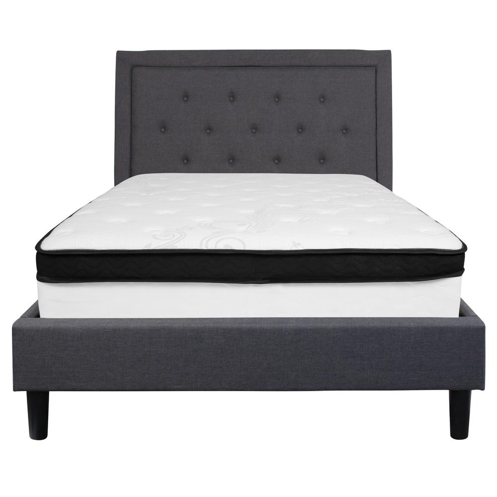 Roxbury Full Size Tufted Upholstered Platform Bed In Dark Gray Fabric With Memory Foam Mattress By Flash Furniture | Beds | Modishstore - 3