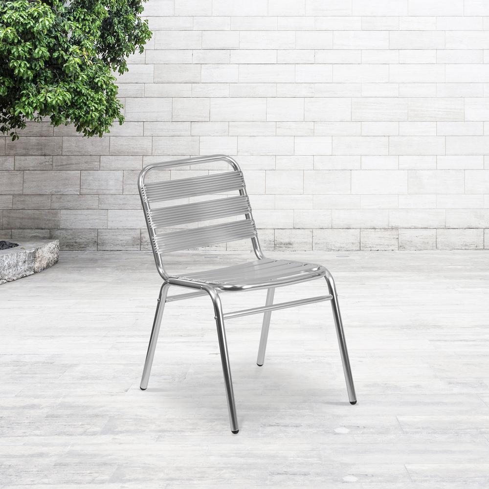 Commercial Aluminum Indoor-Outdoor Restaurant Stack Chair With Triple Slat Back By Flash Furniture | Dining Chairs | Modishstore - 1