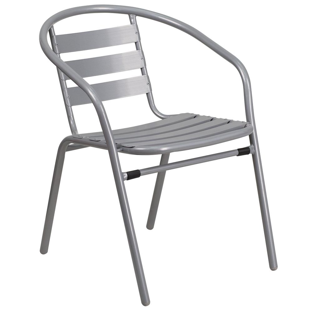 Silver Metal Restaurant Stack Chair With Aluminum Slats By Flash Furniture | Outdoor Chairs | Modishstore - 2