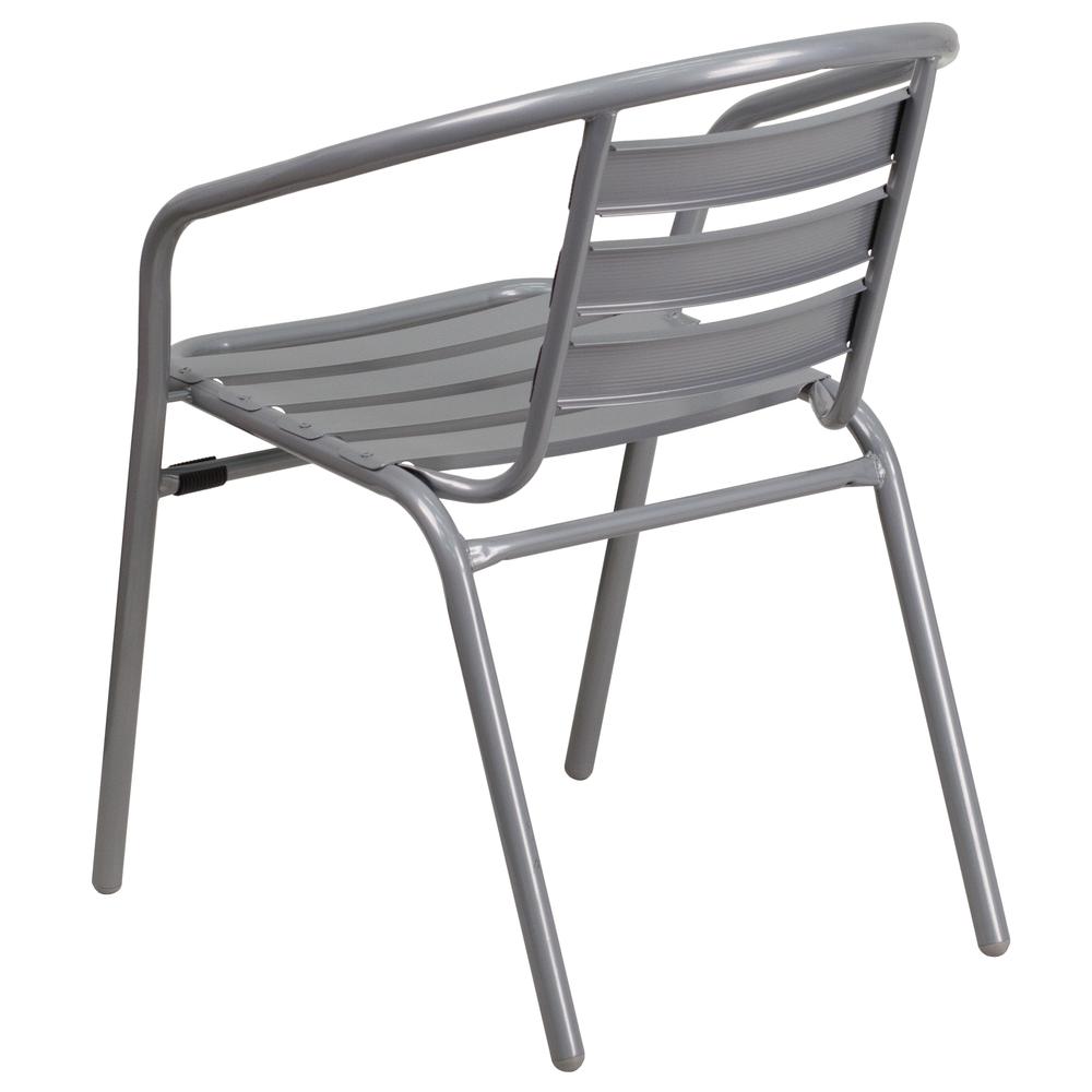 Silver Metal Restaurant Stack Chair With Aluminum Slats By Flash Furniture | Outdoor Chairs | Modishstore - 3