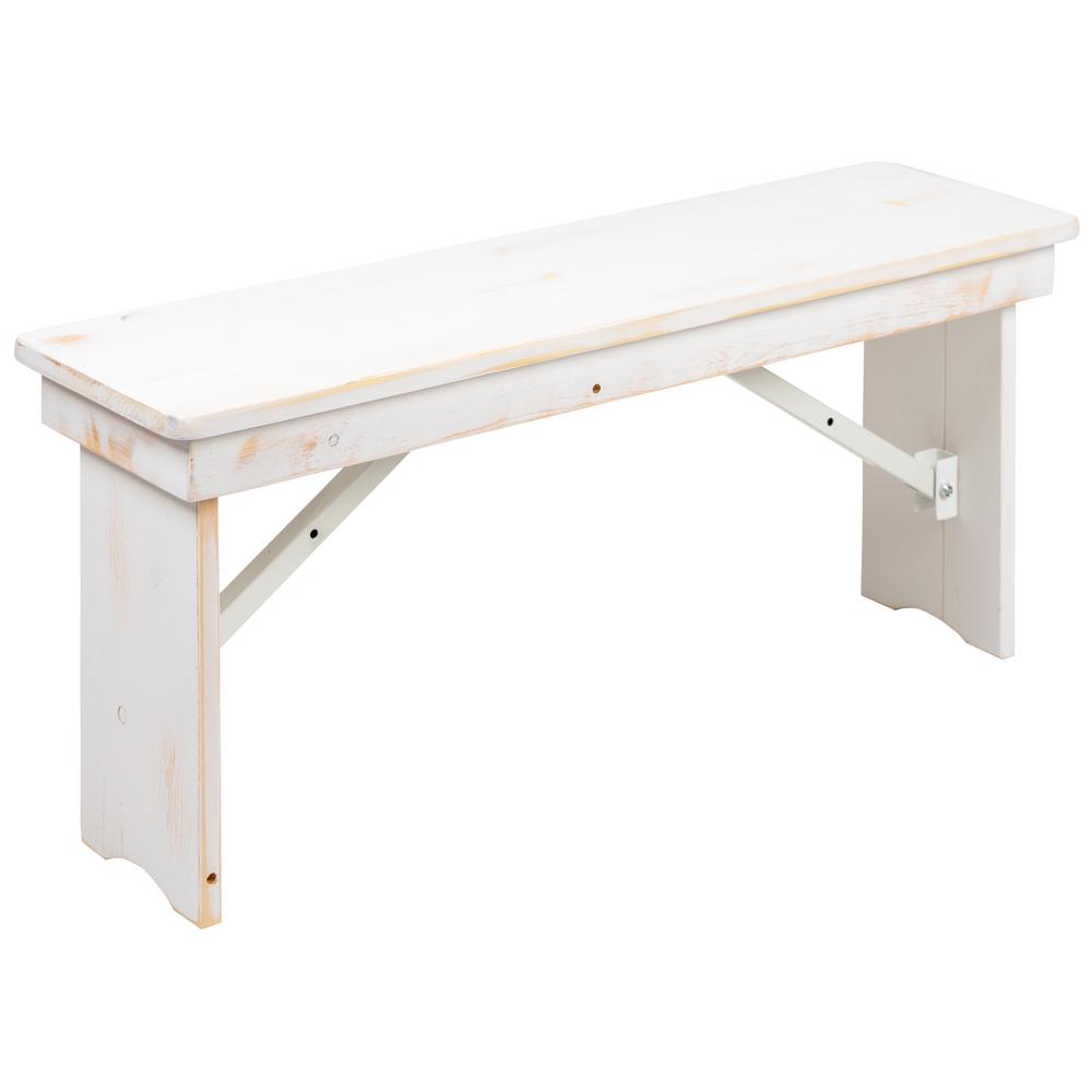 Hercules Series 40" X 12" Antique Rustic White Solid Pine Folding Farm Bench By Flash Furniture | Benches | Modishstore - 2