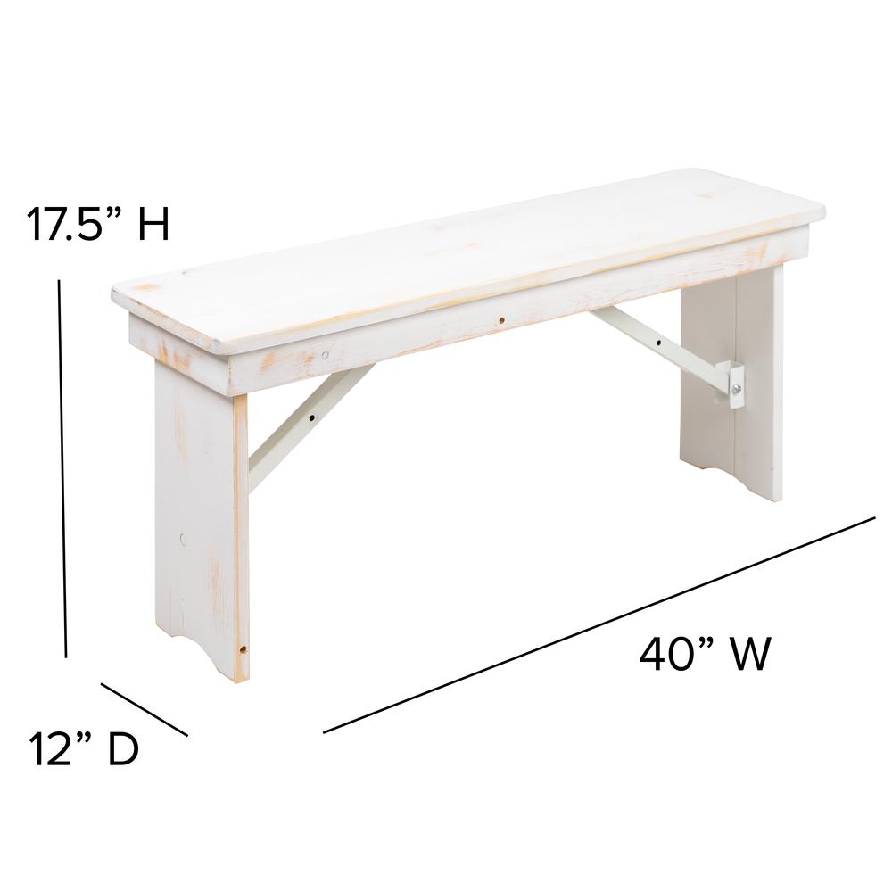 Hercules Series 40" X 12" Antique Rustic White Solid Pine Folding Farm Bench By Flash Furniture | Benches | Modishstore - 4