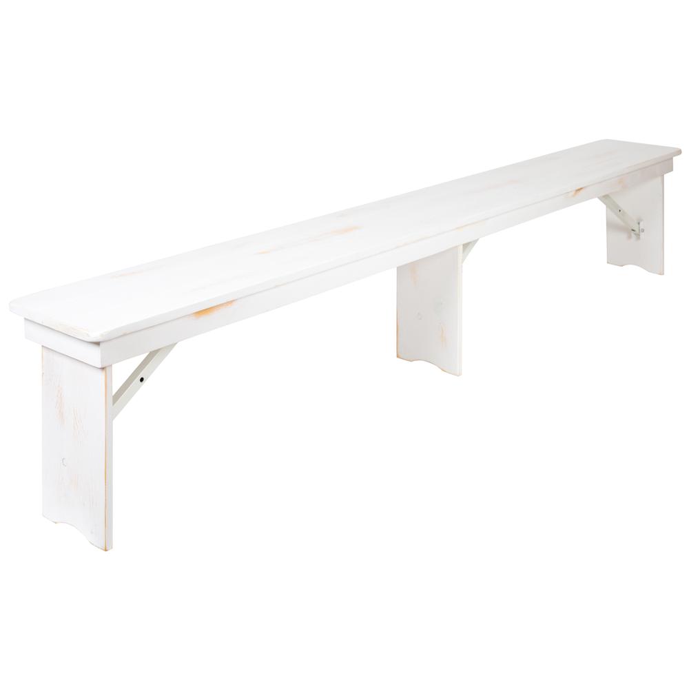 Hercules Series 8' X 12" Antique Rustic Solid White Pine Folding Farm Bench With 3 Legs By Flash Furniture | Benches | Modishstore - 2