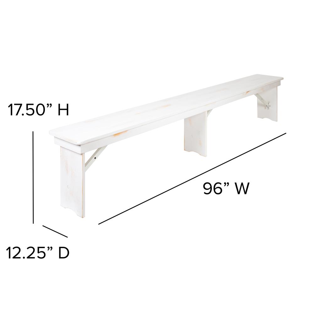 Hercules Series 8' X 12" Antique Rustic Solid White Pine Folding Farm Bench With 3 Legs By Flash Furniture | Benches | Modishstore - 4