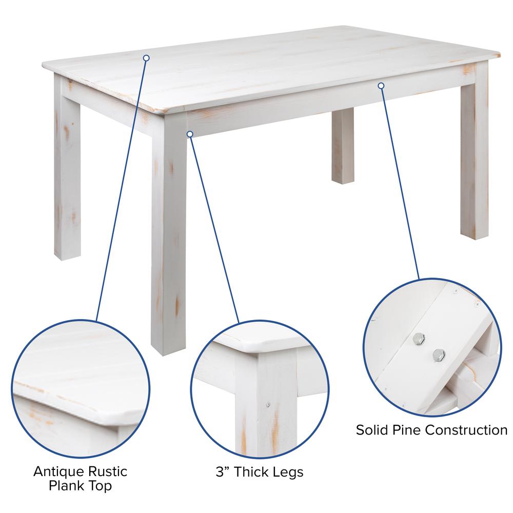 Hercules Series 60" X 38" Rectangular Antique Rustic White Solid Pine Farm Dining Table By Flash Furniture | Dining Tables | Modishstore - 3