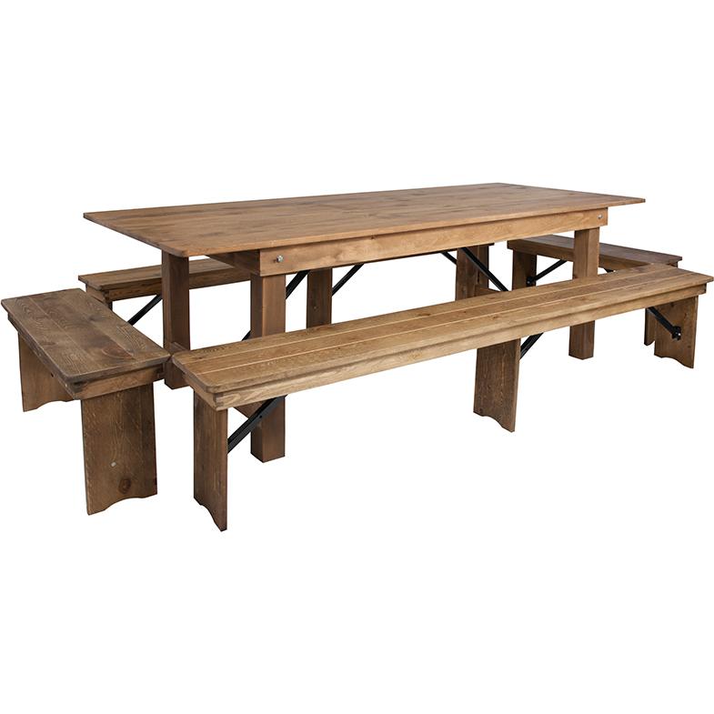 Hercules Series 8' X 40'' Antique Rustic Folding Farm Table And Four Bench Set By Flash Furniture | Outdoor Dining Sets | Modishstore - 1