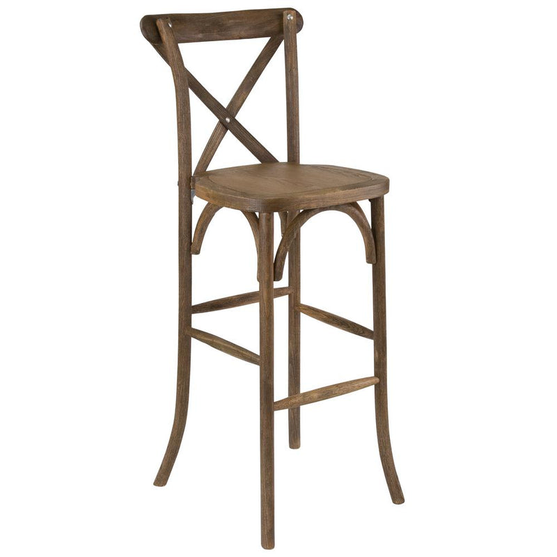 Hercules Series Dark Antique Wood Cross Back Barstool By Flash Furniture | Dining Chairs | Modishstore - 1