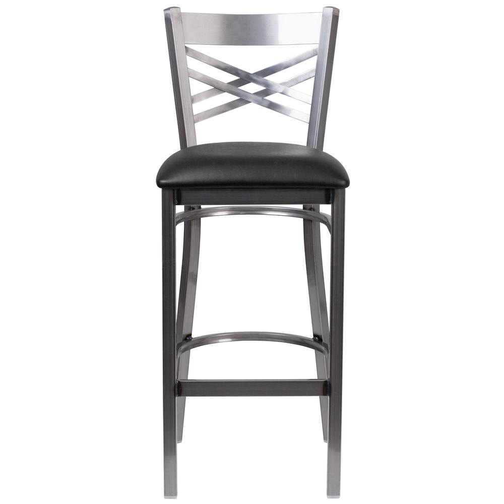 Hercules Series Clear Coated ''X'' Back Metal Restaurant Barstool - Black Vinyl Seat By Flash Furniture | Bar Stools | Modishstore - 4