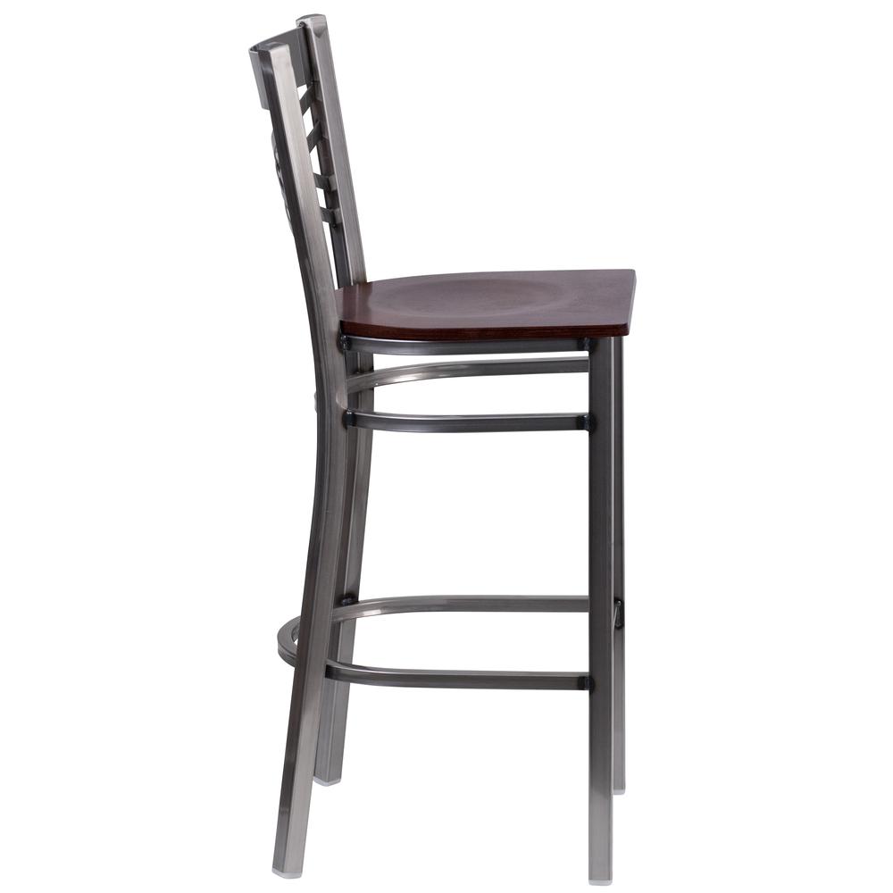 Hercules Series Clear Coated ''X'' Back Metal Restaurant Barstool - Walnut Wood Seat By Flash Furniture | Bar Stools | Modishstore - 2