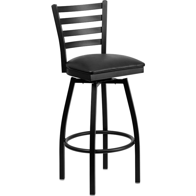 Hercules Series Black Ladder Back Swivel Metal Barstool - Black Vinyl Seat By Flash Furniture | Bar Stools | Modishstore - 2