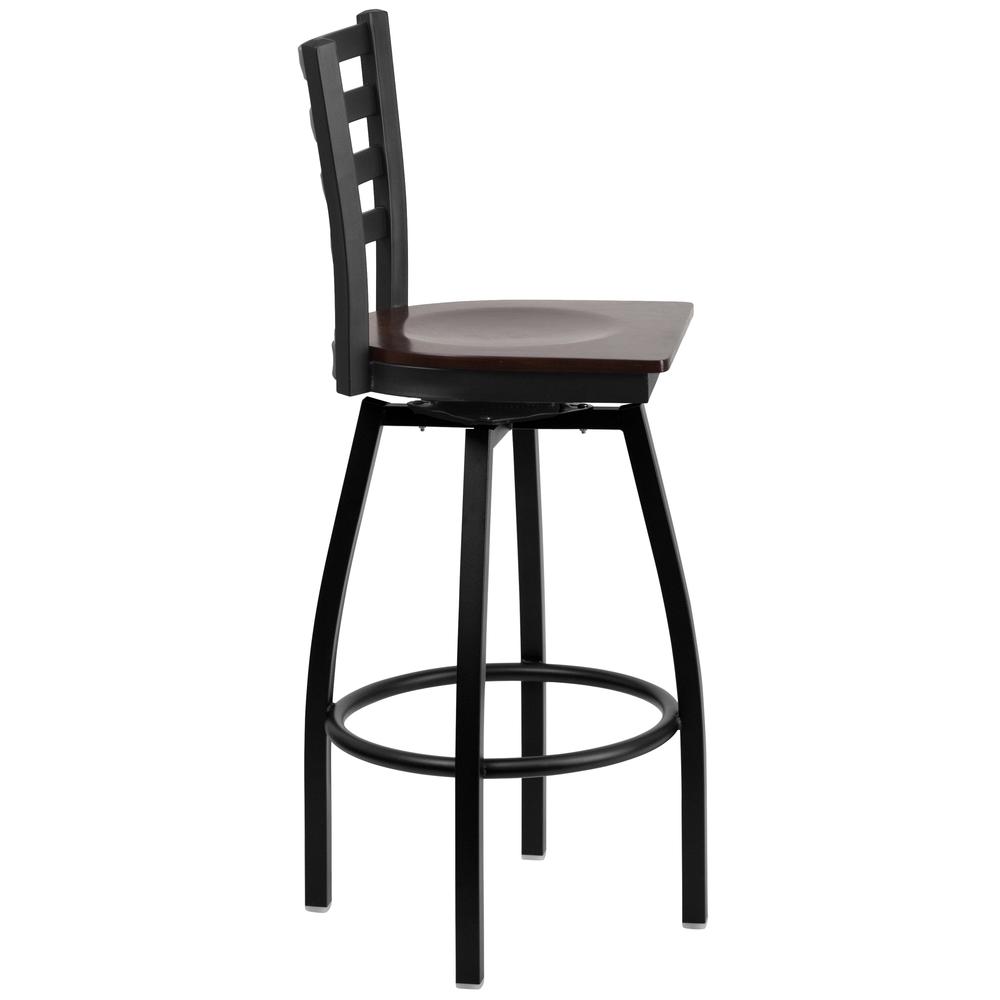 Hercules Series Black Ladder Back Swivel Metal Barstool - Walnut Wood Seat By Flash Furniture | Bar Stools | Modishstore - 2