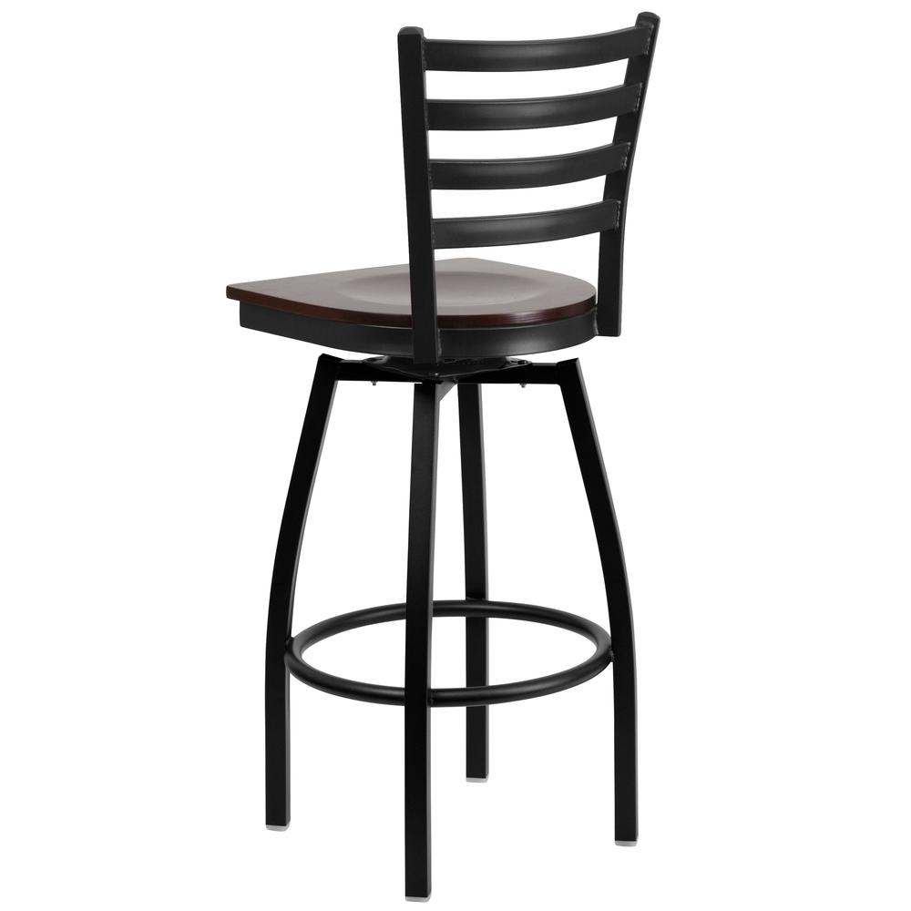 Hercules Series Black Ladder Back Swivel Metal Barstool - Walnut Wood Seat By Flash Furniture | Bar Stools | Modishstore - 3