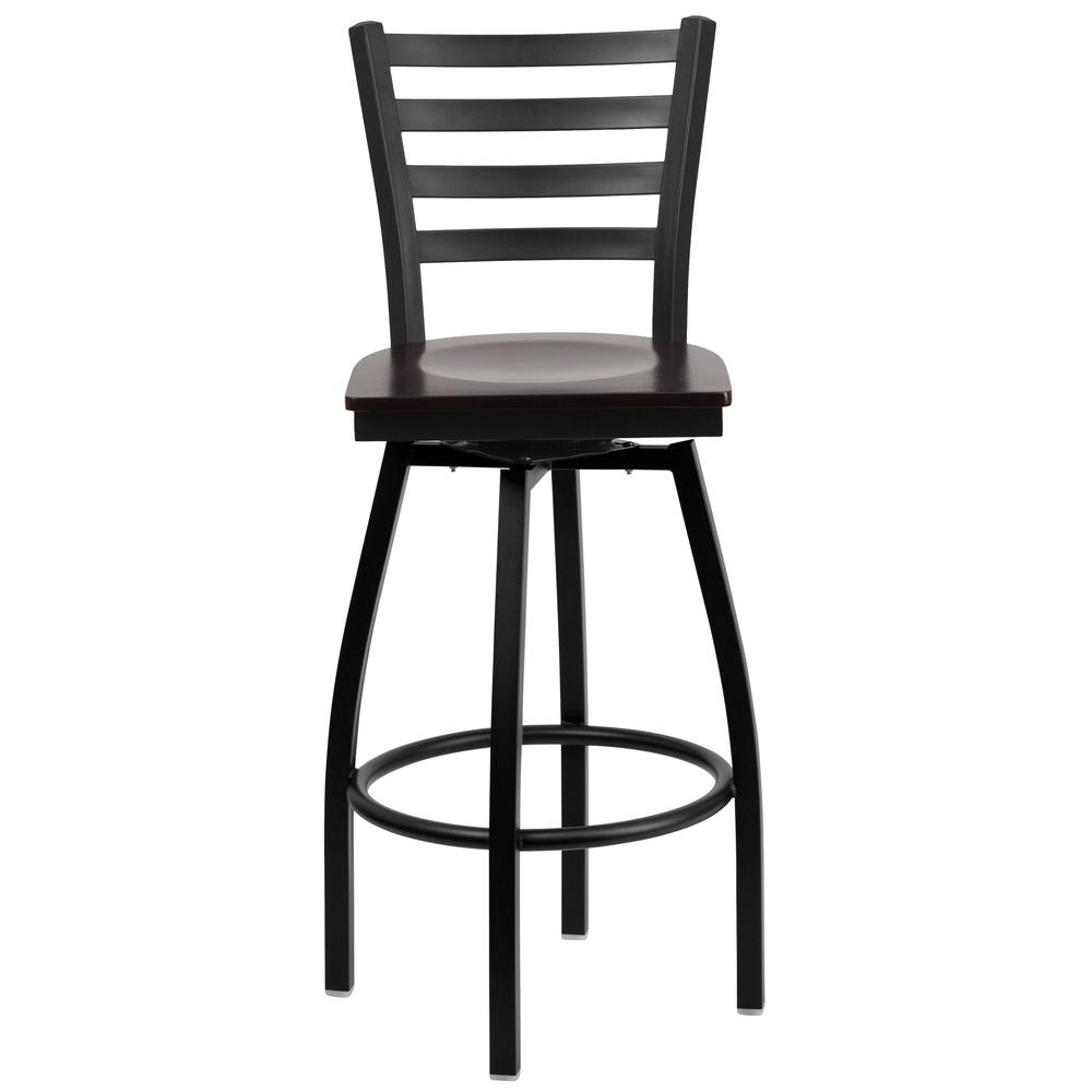 Hercules Series Black Ladder Back Swivel Metal Barstool - Walnut Wood Seat By Flash Furniture | Bar Stools | Modishstore - 4