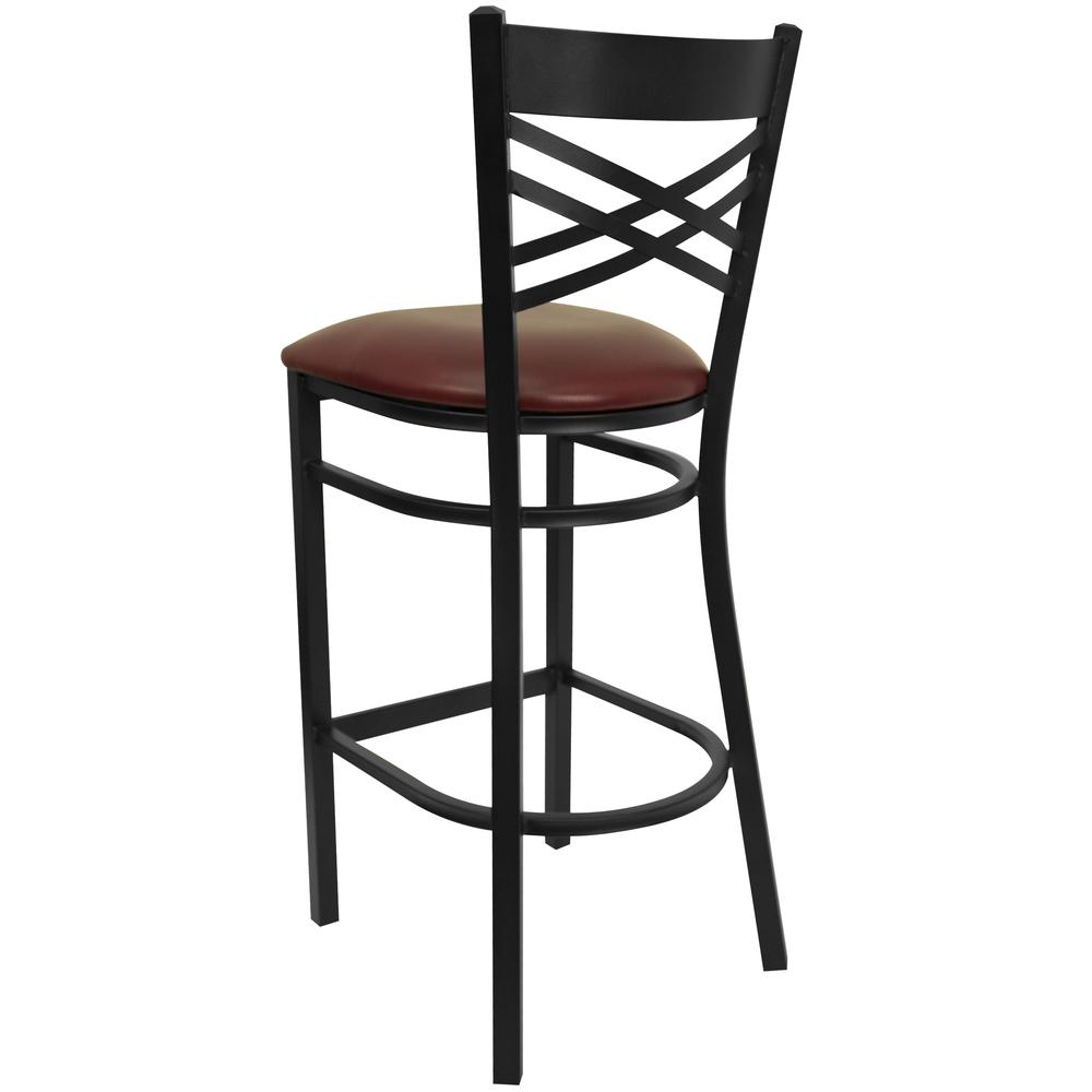 Hercules Series Black ''X'' Back Metal Restaurant Barstool - Burgundy Vinyl Seat By Flash Furniture | Bar Stools | Modishstore - 3