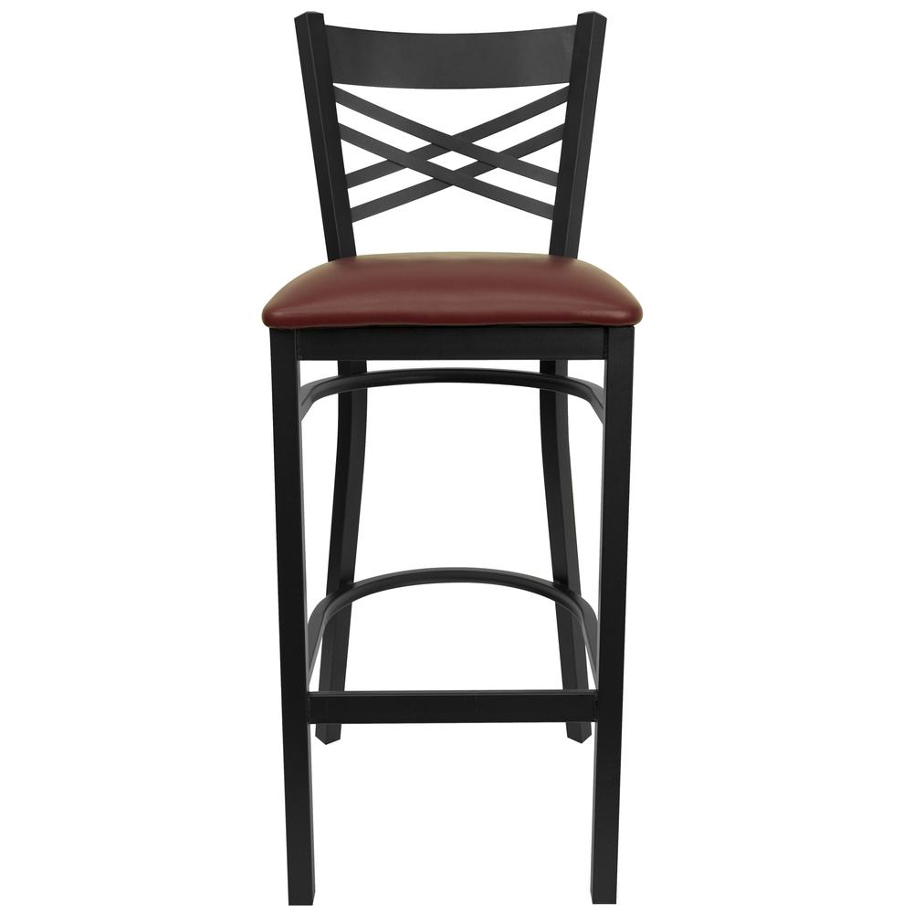 Hercules Series Black ''X'' Back Metal Restaurant Barstool - Burgundy Vinyl Seat By Flash Furniture | Bar Stools | Modishstore - 4