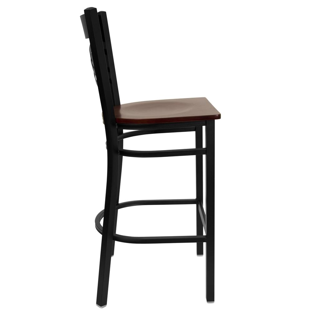 Hercules Series Black ''X'' Back Metal Restaurant Barstool - Mahogany Wood Seat By Flash Furniture | Bar Stools | Modishstore - 2