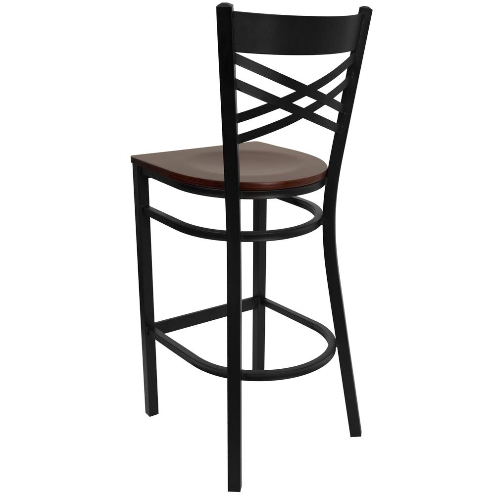 Hercules Series Black ''X'' Back Metal Restaurant Barstool - Mahogany Wood Seat By Flash Furniture | Bar Stools | Modishstore - 3