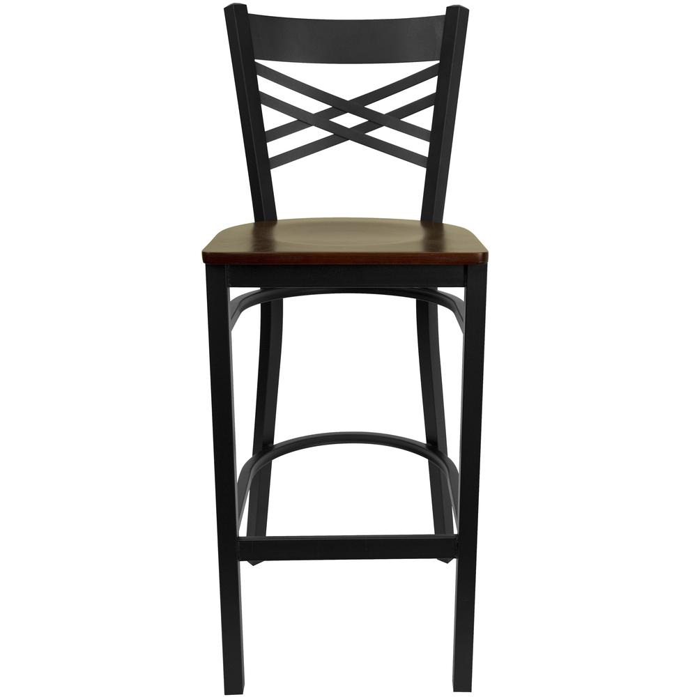 Hercules Series Black ''X'' Back Metal Restaurant Barstool - Mahogany Wood Seat By Flash Furniture | Bar Stools | Modishstore - 4