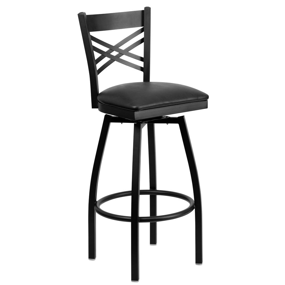 Hercules Series Black ''X'' Back Swivel Metal Barstool - Black Vinyl Seat By Flash Furniture | Bar Stools | Modishstore - 1