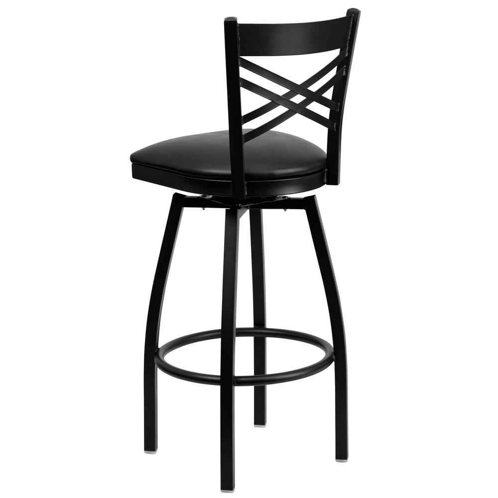 Hercules Series Black ''X'' Back Swivel Metal Barstool - Black Vinyl Seat By Flash Furniture | Bar Stools | Modishstore - 3