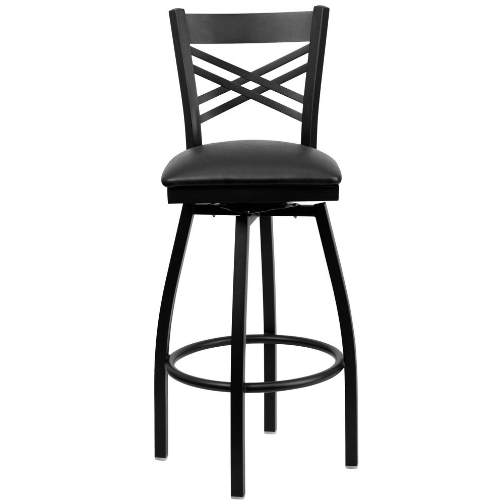 Hercules Series Black ''X'' Back Swivel Metal Barstool - Black Vinyl Seat By Flash Furniture | Bar Stools | Modishstore - 4