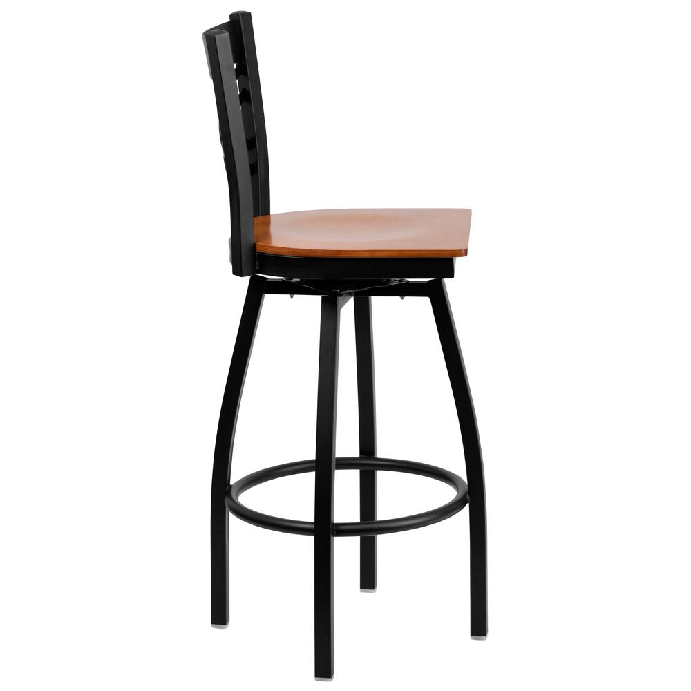 Hercules Series Black ''X'' Back Swivel Metal Barstool - Cherry Wood Seat By Flash Furniture | Bar Stools | Modishstore - 2