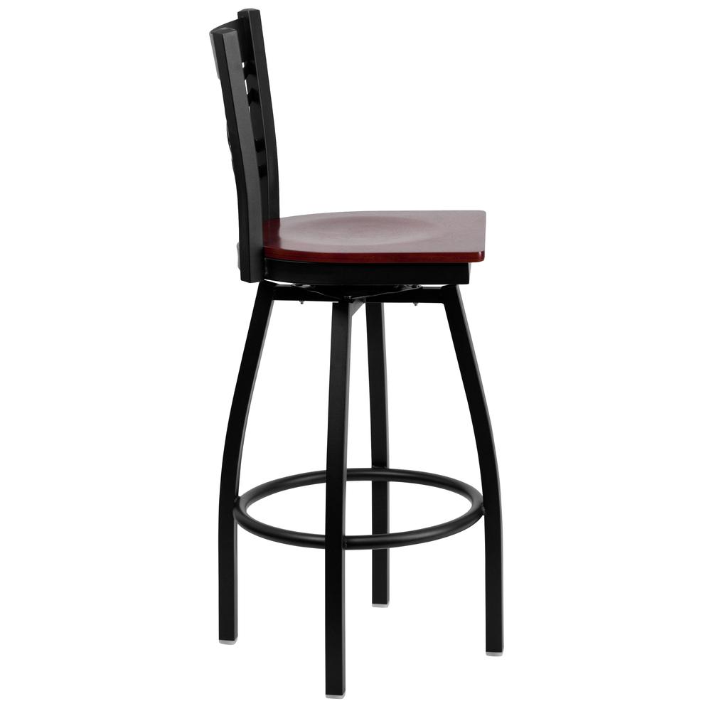 Hercules Series Black ''X'' Back Swivel Metal Barstool - Mahogany Wood Seat By Flash Furniture | Bar Stools | Modishstore - 2