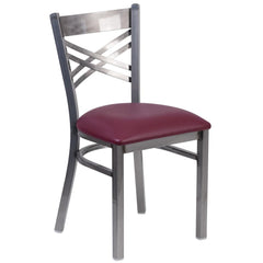 Hercules Series Clear Coated ''X'' Back Metal Restaurant Chair - Burgundy Vinyl Seat By Flash Furniture